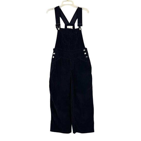 Aniela Parys Black Corduroy Cropped Straight Leg Overalls Size S Minimalist - Picture 2 of 14